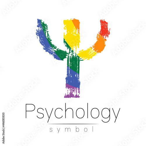 Modern logo of Psychology. Psi. Creative style. Logotype in vector. Design concept. Brand company. Rainbow color letter on white background. Symbol for web, print, card, LGBT. Brush flag