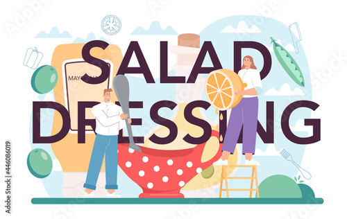 Salad dressing typographic header. Peopple cooking fresh