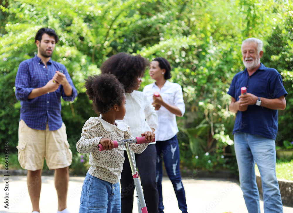 Family leisure, holidays, fun and happy time concept in garden park at home.