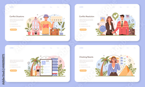 Tour agent web banner or landing page set. Vacation organization agency