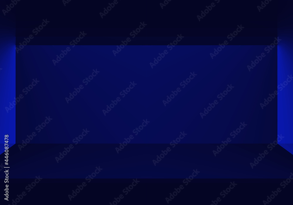 abstract light background, spotlight on the wall, 3d rendering wood podium minimal, dark wall scene, blue background, wallpaper, with lines, you can use for ad, business presentation