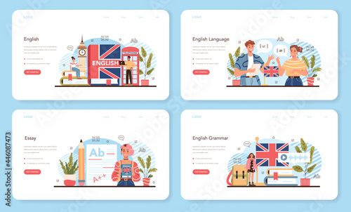 English class web banner or landing page set. Study foreign languages