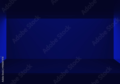 abstract light background, spotlight on the wall, 3d rendering wood podium minimal, dark wall scene, blue background, wallpaper, with lines, you can use for ad, business presentation