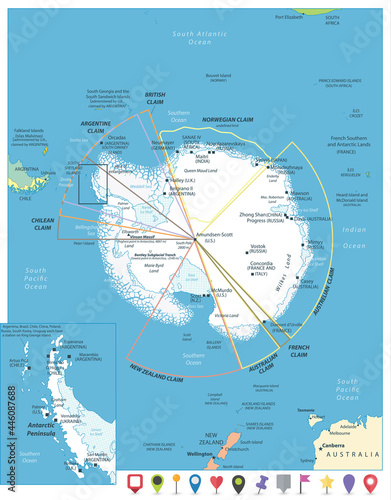 Arctic Region Map and Flat Map Icons