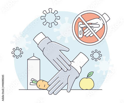 Pandemic with Gloves Wearing as Safety Measure Line Vector Illustration