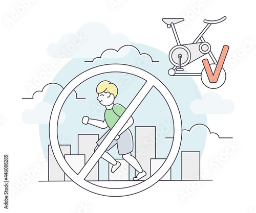 Pandemic with Home Sport Activity as Safety Measure Line Vector Illustration