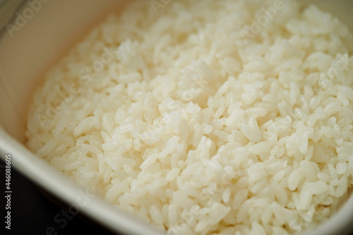 Warm rice in takeaway container