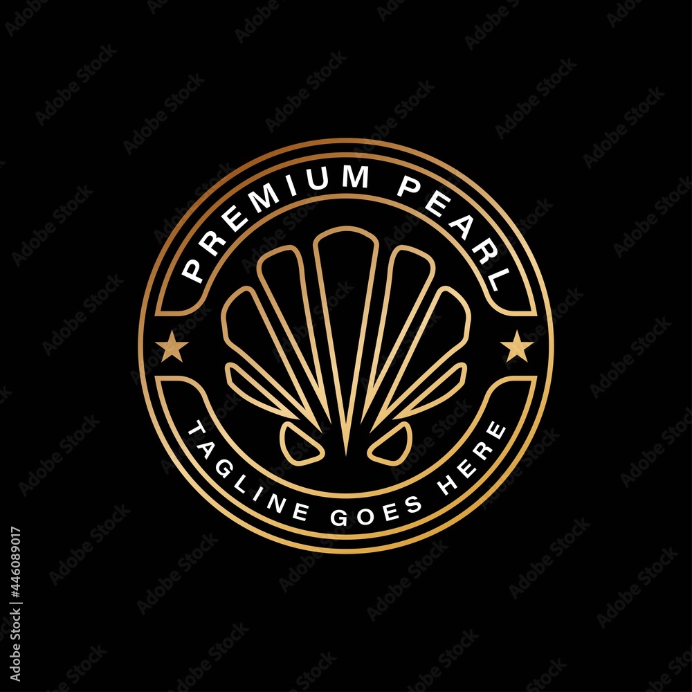 Luxury Pearl Logo Design. With premium gold circle and stars on black background Luxury Pearl Logo Design. With premium gold circle and stars on black background