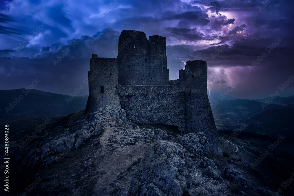medieval castle of rocca di calascio abruzzo italy during a summer storm medieval castle of rocca di calascio abruzzo italy during a summer storm