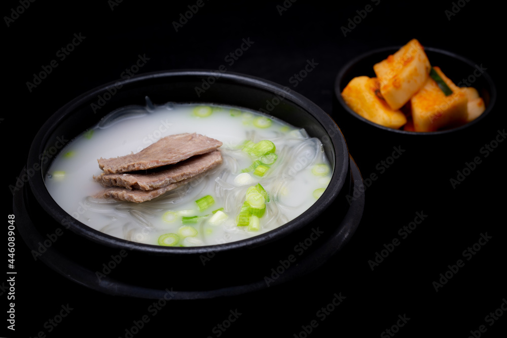 Korean food beef leg bone soup which is called Sullungtang Stock Photo