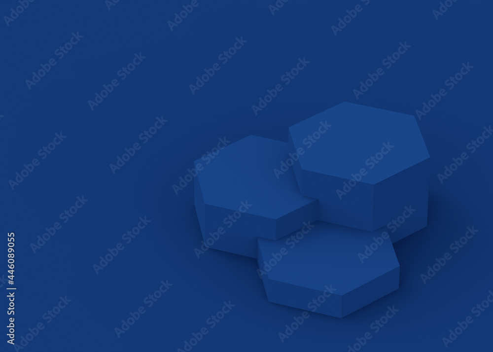 Abstract 3d blue dark hexagon podium minimal studio background. Abstract 3d blue dark hexagon podium minimal studio background.