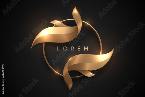 Golden leaf frame template on black background