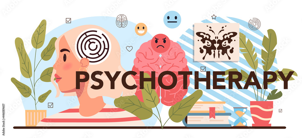 Psychotherapy typographic header. School psychologist consultation. Mental