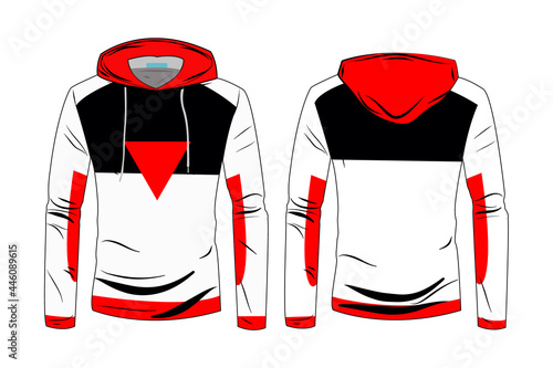 hood jacket coat template. sweatshirt casual clothes with cotton and  Long sleeve for sports walking.  Fashion technical sketch hoodie with Track front and back view.