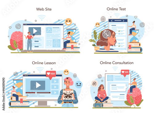 Psychology school course online service or platform set. School psychologist