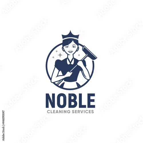 cleaning services logo inspiration, woman, vacuum cleaner