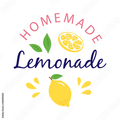 Homemade lemonade phrase with lemon. Vector illustrations for lemonade tag or poster  in a hand-drawn style