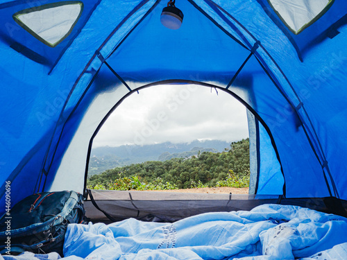 tent inside with the morning atmosphere.