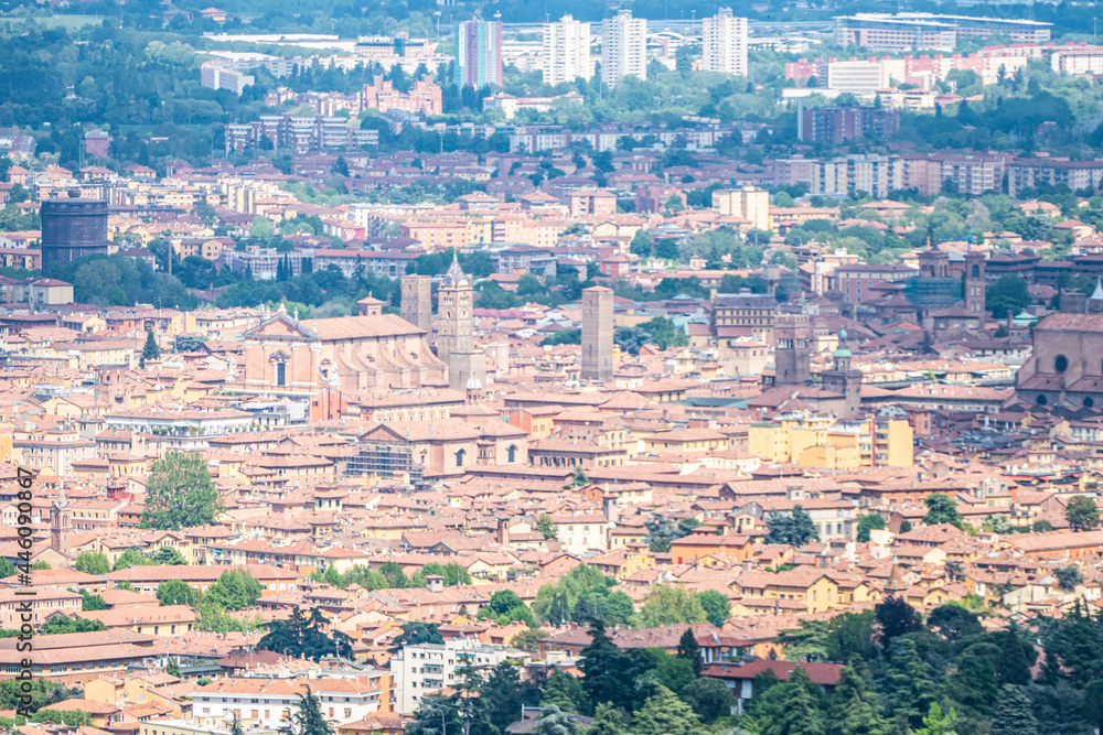 Aerial view of Bologna with his beautiful church and Towers