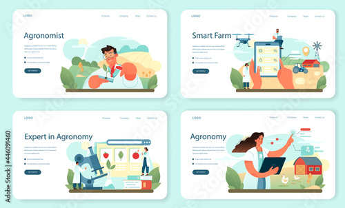 Argonomist web banner or landing page set. Scientist making research
