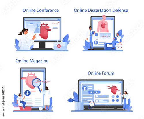 Cardiologist online service or platform set. Idea of heart care