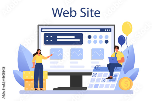 PR event online service or platform. Celebration or meeting organization