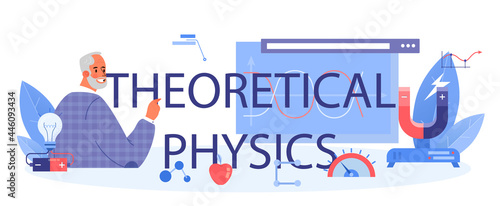 Theoretical physics typographic header. Scientist explore electricity,