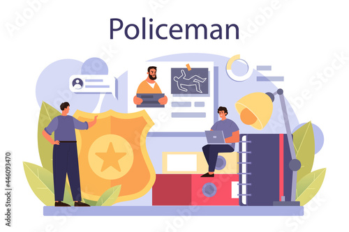 Policeman concept. Detective making interrogation investigating a crime