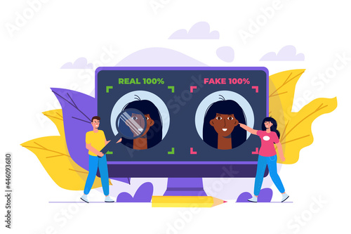 Deepfake, Deep face technology concept.  Vector illustration.