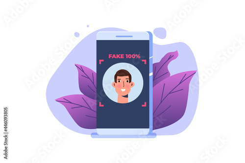 Deepfake, Deep face technology concept.  Vector illustration.