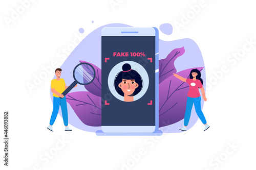 Deepfake, Deep face technology concept.  Vector illustration.