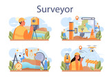 Surveyor concept set. Land surveying technology, geodesy science