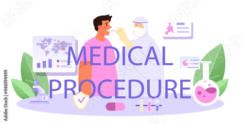 Medical procedure typographic header. Virologist studies viruses