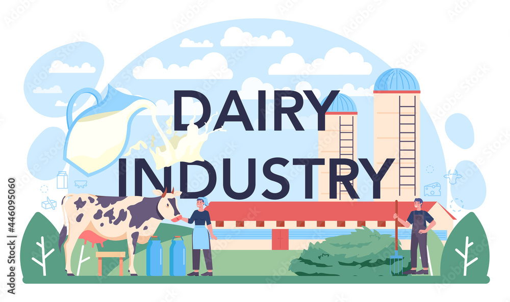 Dairy industry web banner or landing page set. Dairy natural