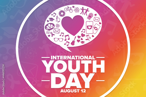 International Youth Day. August 12. Holiday concept. Template for background, banner, card, poster with text inscription. Vector EPS10 illustration.