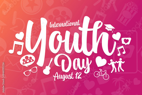 International Youth Day. August 12. Holiday concept. Template for background, banner, card, poster with text inscription. Vector EPS10 illustration.
