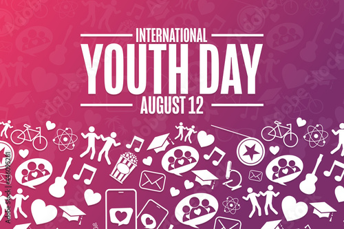 International Youth Day. August 12. Holiday concept. Template for background, banner, card, poster with text inscription. Vector EPS10 illustration.