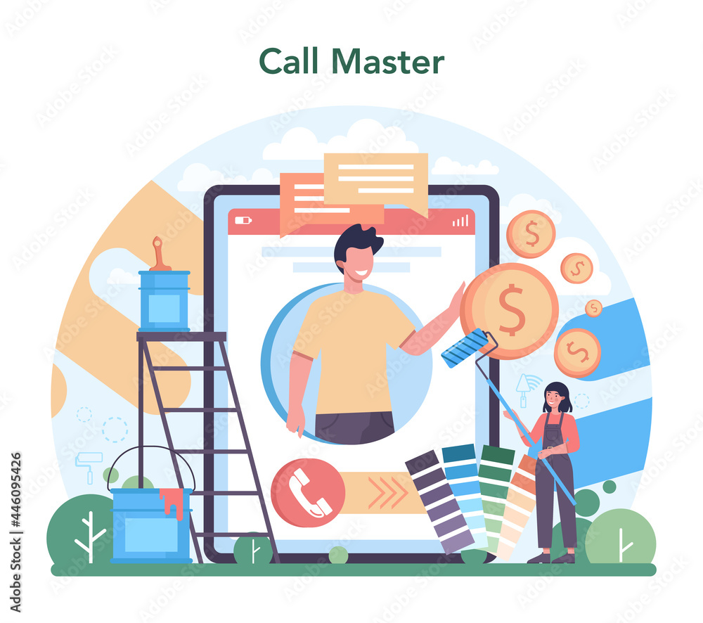 Fototapeta premium Home master online service or platform. Repairman applying