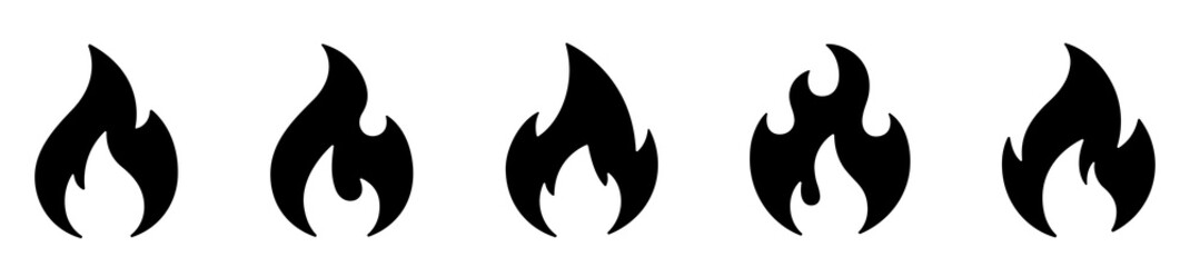 Fire icon collection. Fire flame symbol. Bonfire silhouette logotype. Flames symbols set flat style - stock vector.