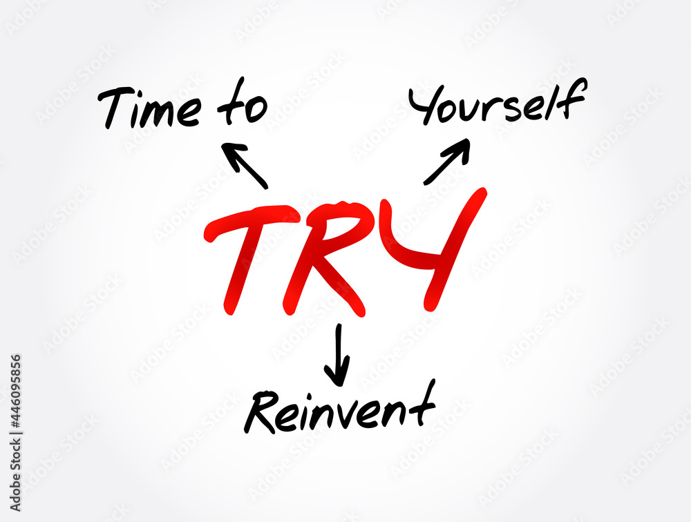 TRY - Time to Reinvent Yourself acronym, business concept background TRY - Time to Reinvent Yourself acronym, business concept background