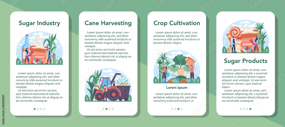 Sugar production industry mobile application banner set. Saccharose Sugar production industry mobile application banner set. Saccharose