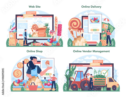 Sugar production industry online service or platform set. Saccharose