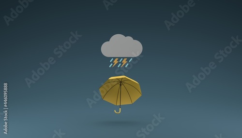 umbrella with thunderstorm icon 3D render illustration
