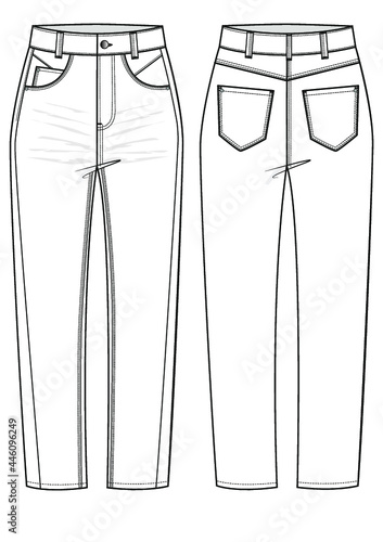 illustration of jeans denim trouser pants vector CAD fashion woman clothes 