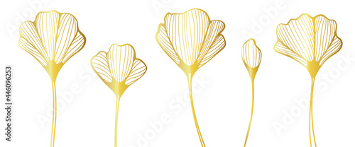 Beautiful gold abstract flowers, line, silhouette.