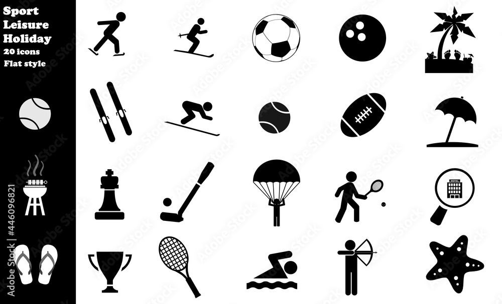 Obraz premium Sports, loisirs et vacances en 20 icônes, collection