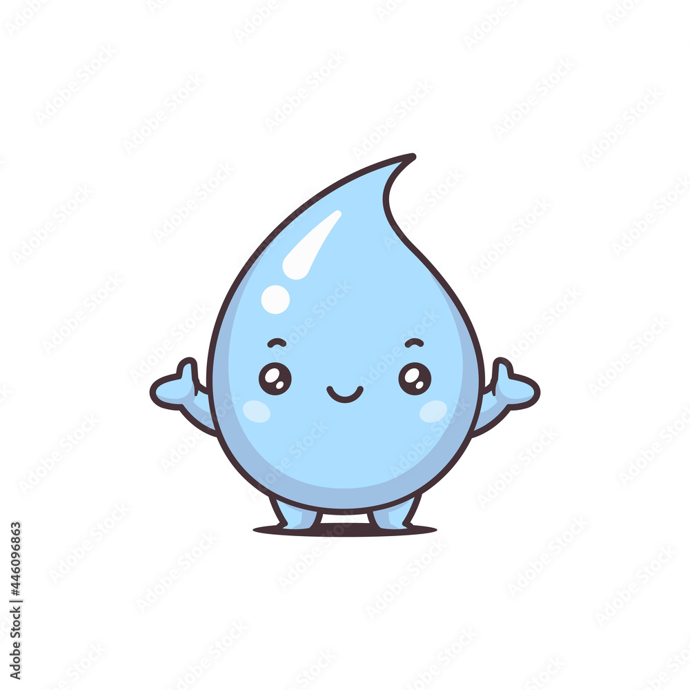 Cute kawaii water drop cartoon mascot vector illustration isolated on