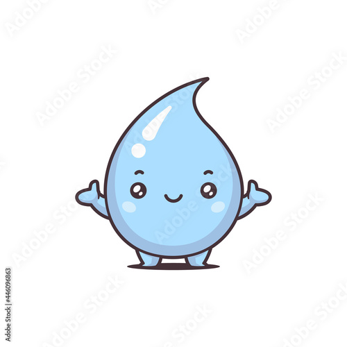 Cute kawaii water drop cartoon mascot vector illustration isolated on white
