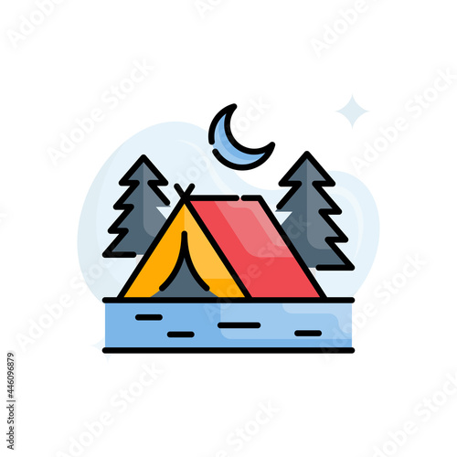 Campsite vector outline filled icon style illustration. EPS 10 file