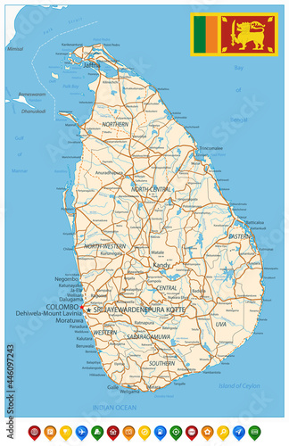 Sri Lanka Detailed Map and Colored Icons
